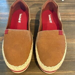 Timberland Tan Slip-On Shoes with Red Accents